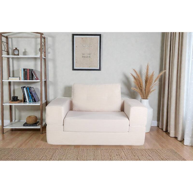 Compression Human Dog Sofa Bed, 3-in-1 Corduroy Floor Couch with Pillow, Folding Lounger for Adults & Pets