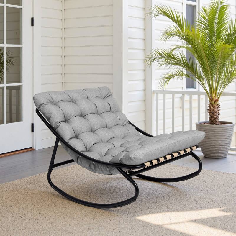 Outdoor Metal Frame Rocking Chair with Water-Resistant Cushions - Light Gray/Single - Single