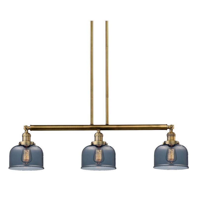 Innovations Lighting Large Bell 3 Light 41" Wide Linear Chandelier - Brushed Brass / Plated Smoked