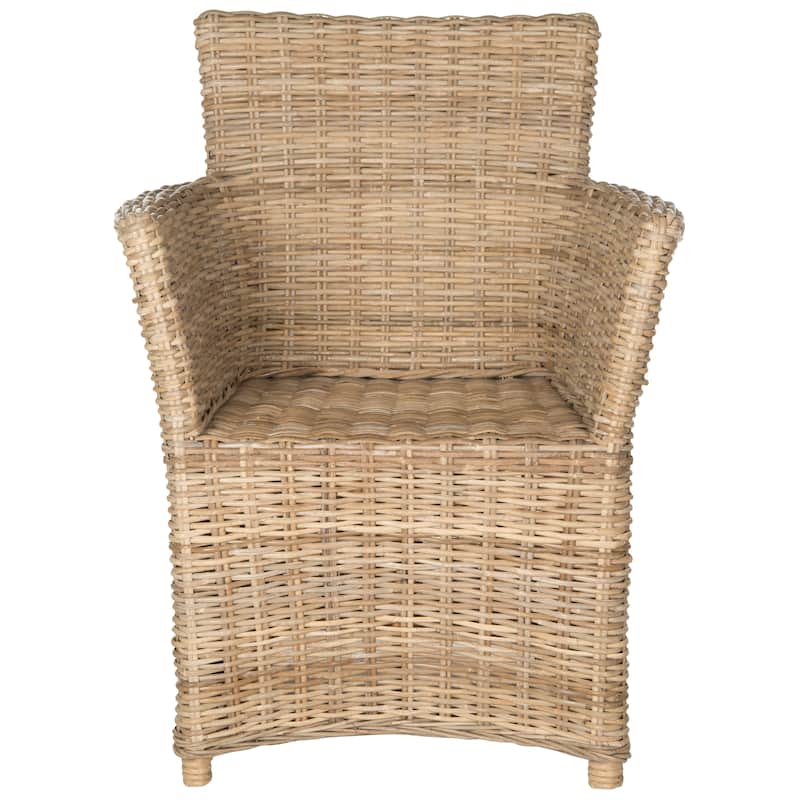 SAFAVIEH Lavelle Dining Kubu Soft Grey Rattan Arm Chair - 26" x 25" x 35" - 26Wx25Dx35H