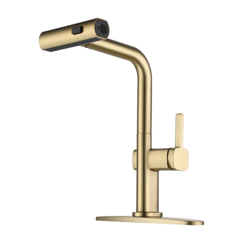 Single Handle Pull Down Sprayer Kitchen Faucet with Motion Sense Wave, Power Boost - Brushed Gold (No-Sensor Version)