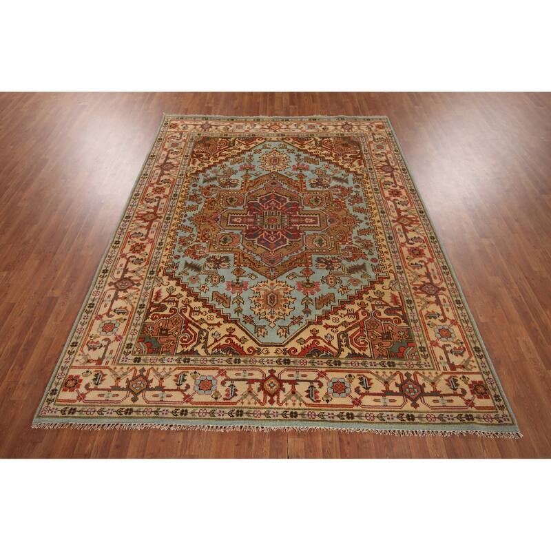 Light Blue Heriz Serapi Area Rug Handmade Wool Carpet - 7'9"x 9'11"