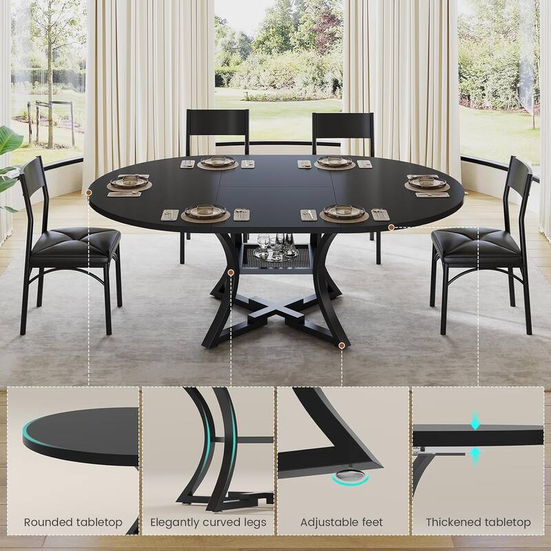 Extendable Dining Table Set 4-6 People 5-Piece Kitchen Table Set with 4 Cushion Chairs