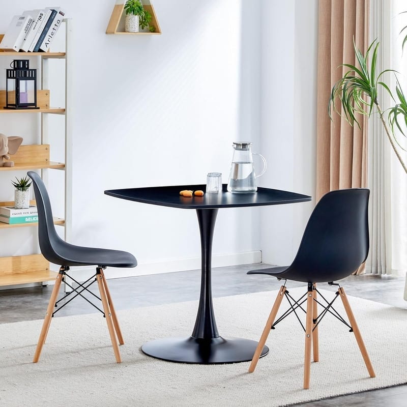 31.5" Modern Kitchen Dining Table for 2-4 Persons, Square Dinner Table, Leisure Table with Metal Pedestal Base