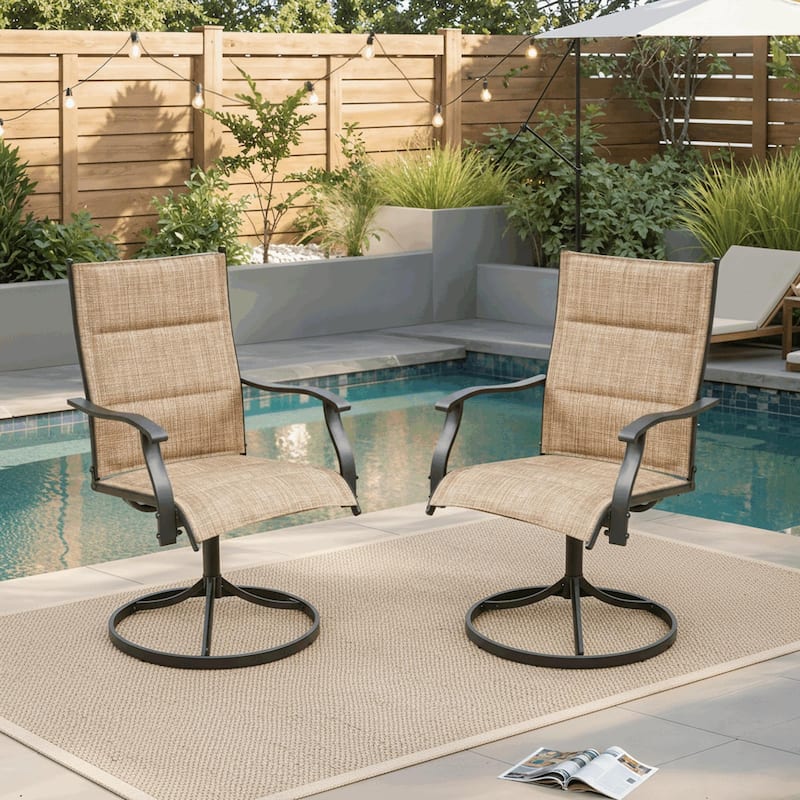 EROMMY Outdoor Swivel Patio Chairs 2/4 Pack, High-Back Textilene Dining Rocker Chairs with Metal Frame - 2 Piece - Brown