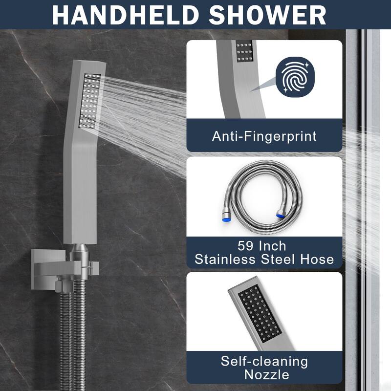 Thermostatic Dual Shower System 12" and 6" Rainfall Shower Head with 6 Body Jets & Handheld Shower