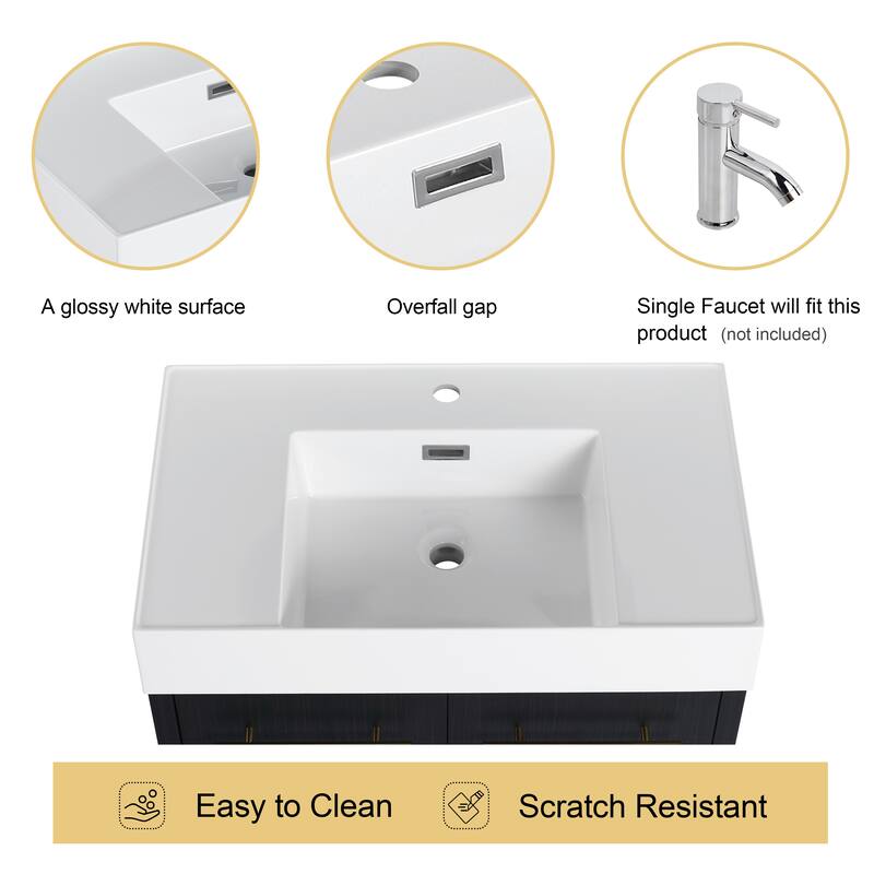 Malwee 24"/30"/36"/48" Floating Bathroom Vanity with Sink, Wall Mounted Bathroom Vanity with Soft Close Doors