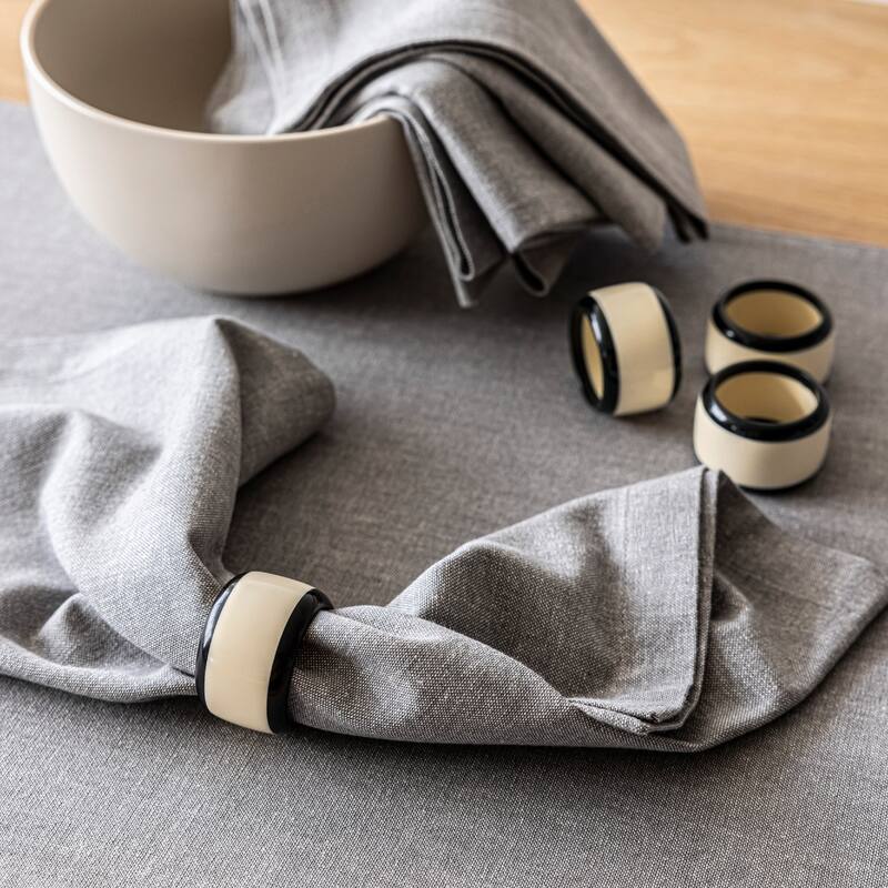 over&back Resin Napkin Rings in Ivory & Black (Set of 4) - 4