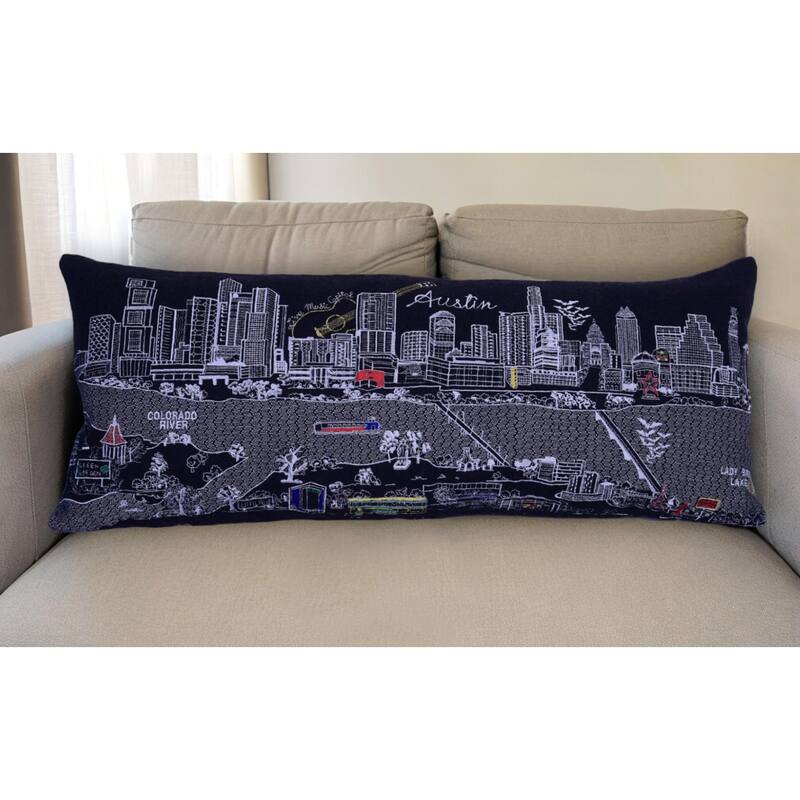 HomeRoots 35" Black Austin Nighttime Skyline Lumbar Decorative Pillow - Bed Rest