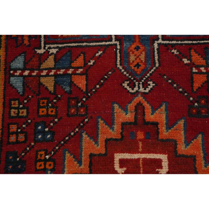 Hand Knotted Oriental 100% Wool Carpet Traditional Geometric Red Heriz Runner Rug - 9' 11'' X 3' 3''