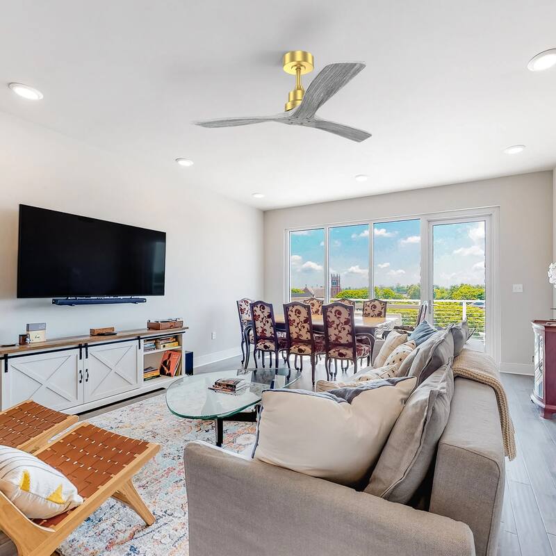 52Inch Ceiling Fan without Light, 6 Wind Speeds with Remote Control for Living Room and Patio