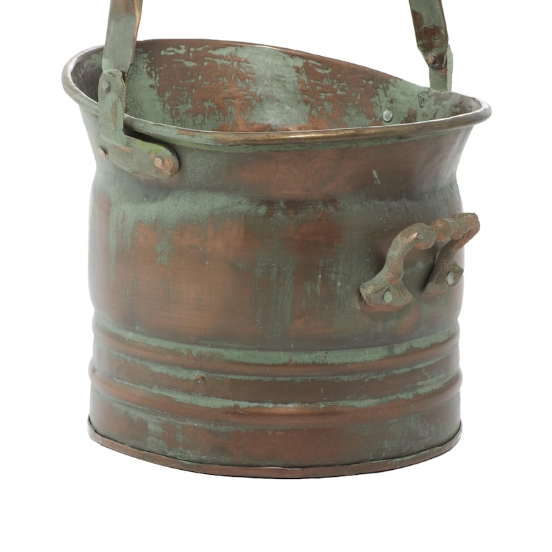 Metal Patina Tulip Style Bucket Indoor Outdoor Planter with Stationary Handles - Set of 3 Copper - Roche River Decor