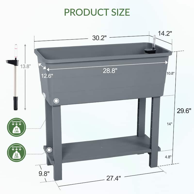 Aoodor Elevated Raised Planter Box with Legs,Storage Space,Plastic Drainage Plug & Water Level Indicator - 30"x14"