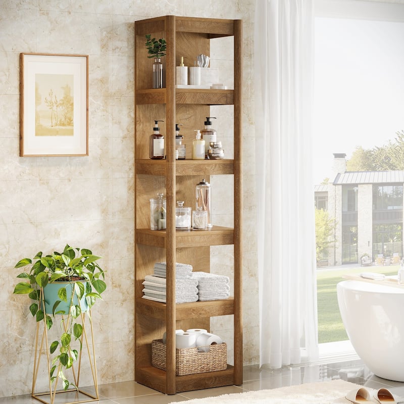 70.9" Bookshelf, Open Storage Rack Bookcase, Corner Display Shelf for Living Room, Bathroom
