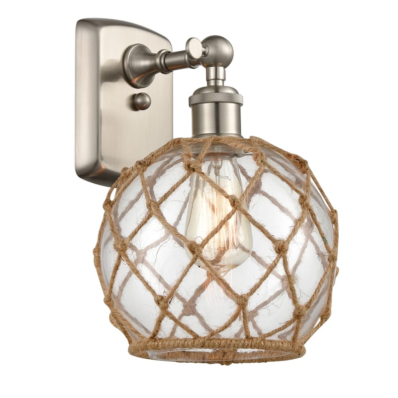 Innovations Lighting Farmhouse Rope 13" Tall Bathroom Sconce - Brushed Satin Nickel / Clear / Black