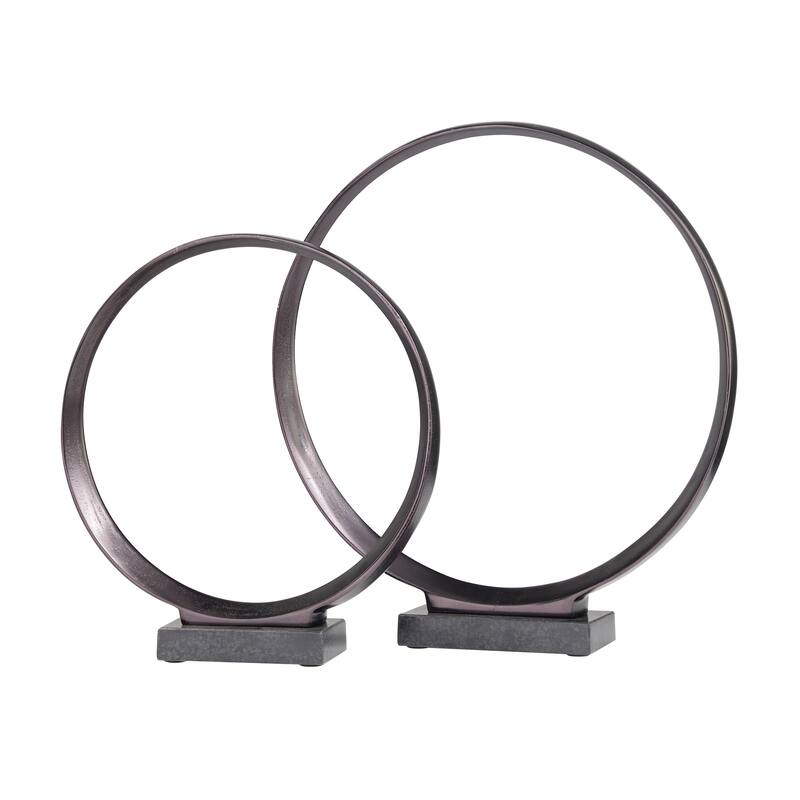 Dark Gray Aluminum Metal Geometric Decorative Sculpture with Marble Base (Set of 2)