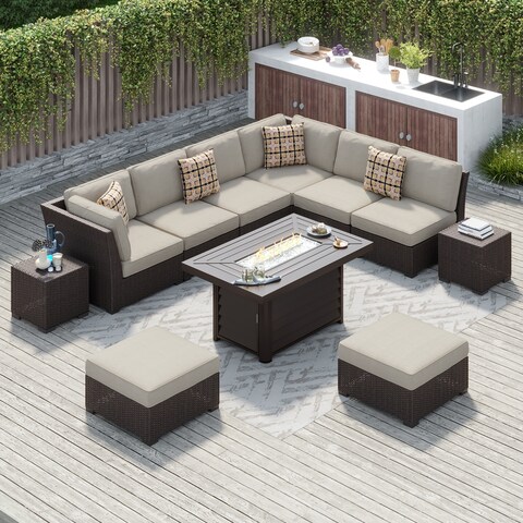 Corvus Oreanne 11-piece Wicker Patio Fire Pit Set