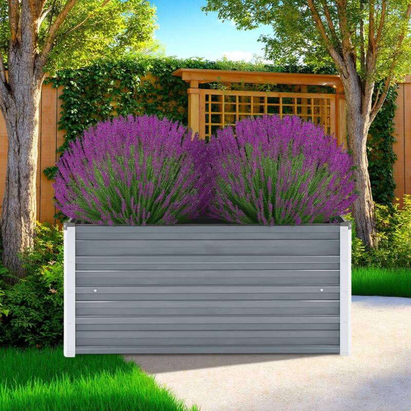 Raised Garden Flower Bed, Open Bottom Design, Grey Steel, 39 Inch