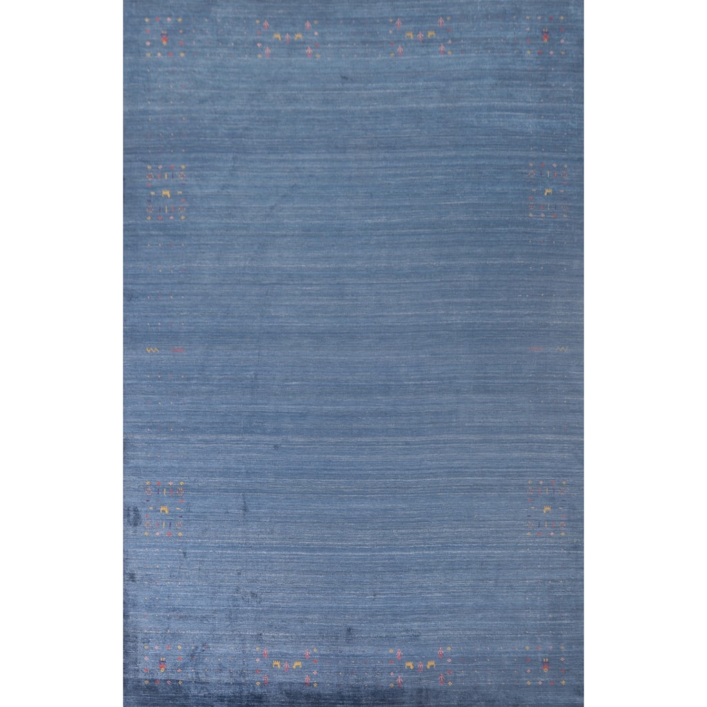 Blue Gabbeh Indian Area Rug Handmade Oriental Silk Carpet - 8'6"x 12'10"