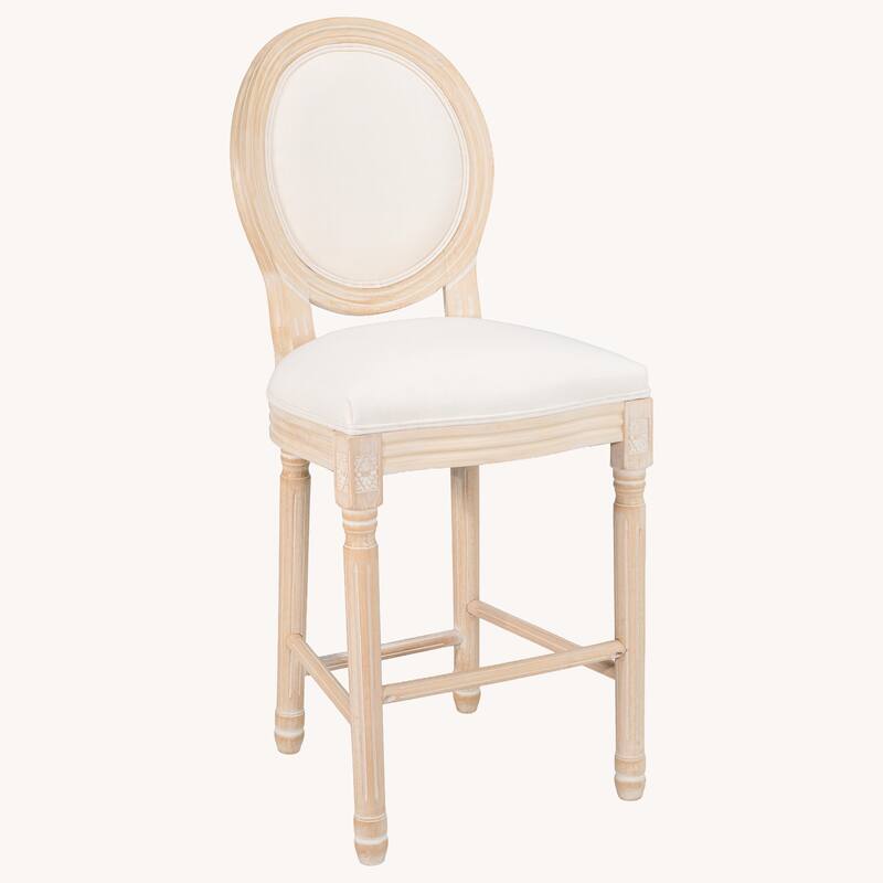 Anmytek French Country Solid Wood Barstools with Beige Upholstered Seating Set of 2