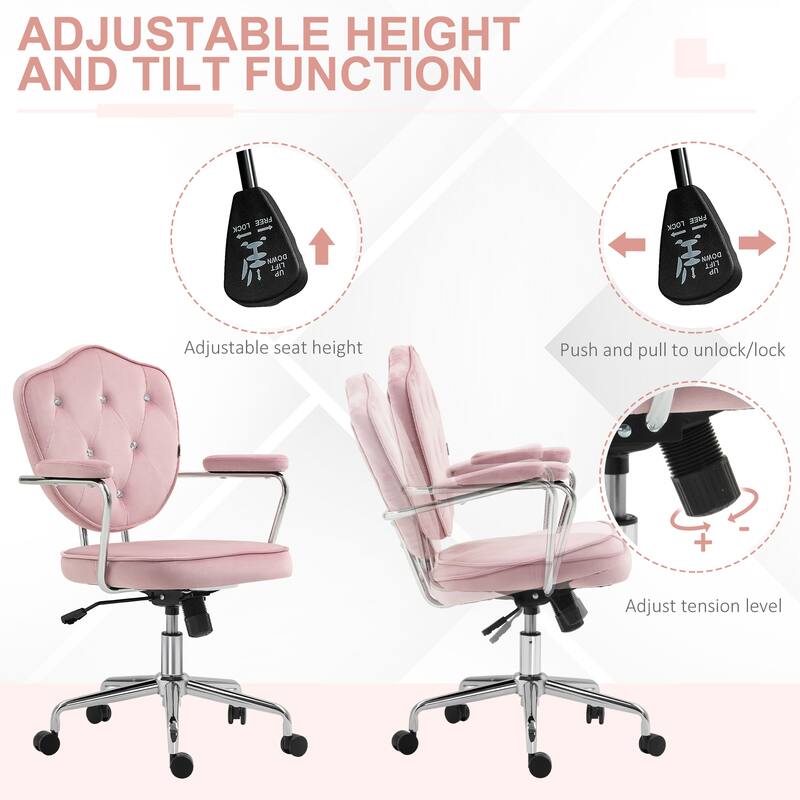 Cute Velvet Office Chair with Button Tufted Back, Swivel Vanity Chair, and Adjustable Height for Home or Desk Use