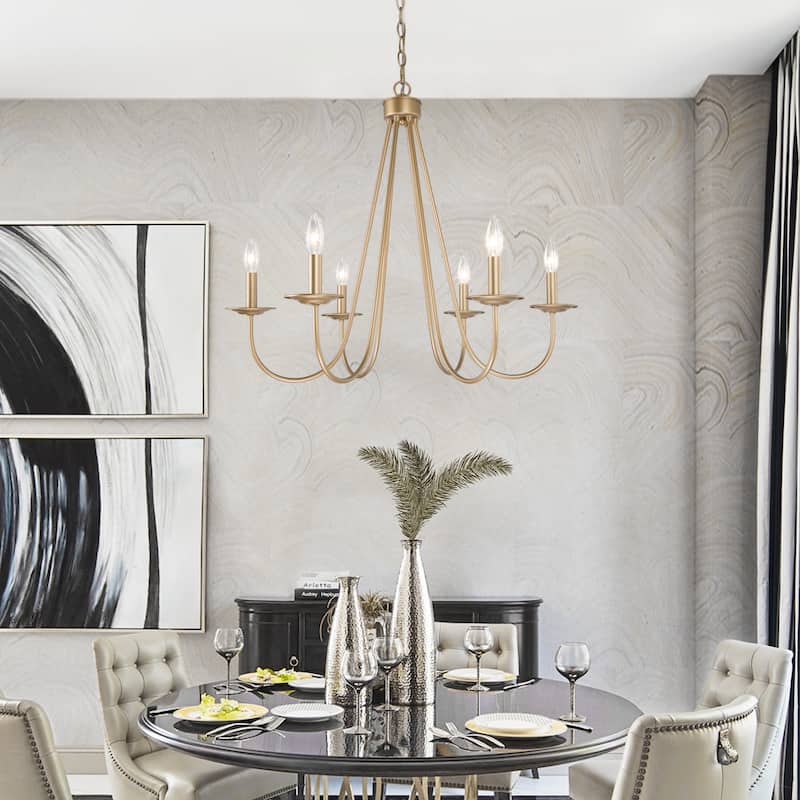Modern Farmhouse Black Classic Candle Unique Chandelier with Adjustable Swing Arms for Dining Room - D28" x H84.5" - Gold