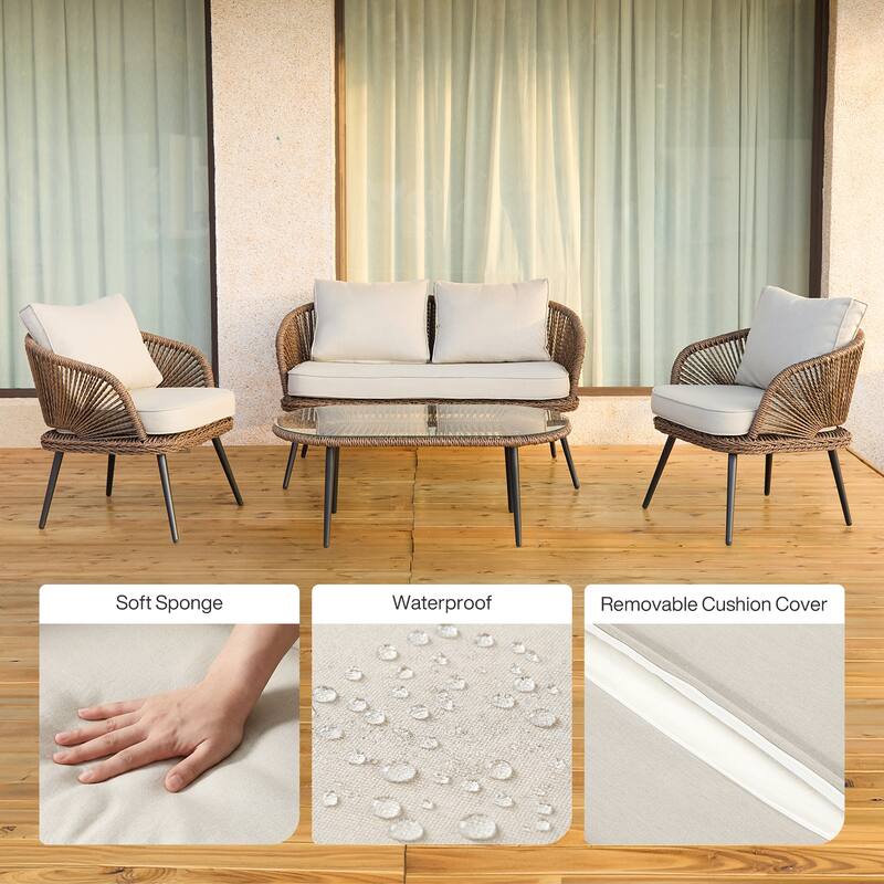 4-Person Outdoor Wicker Patio Conversation Seating Set with Coffee Table,