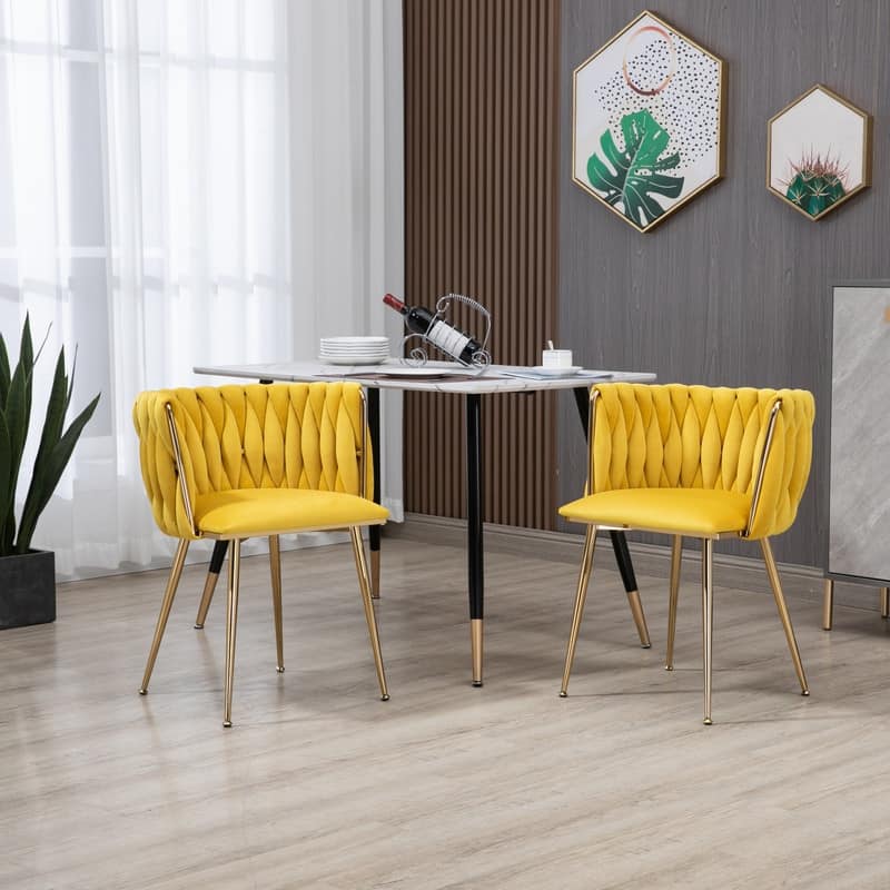 SEYNAR Modern Glam Velvet Dining Side Chair Set of 2 with Gold Metal Frame - Mustard