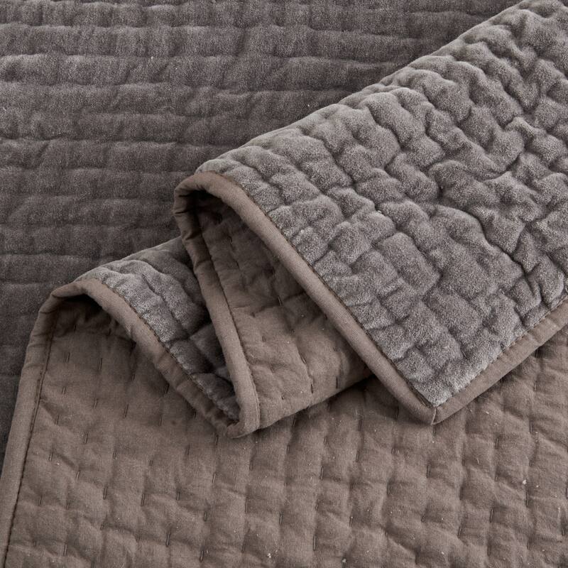 Tamara Cotton Velvet Quilt Set - Dark Grey - Queen - 3 Piece