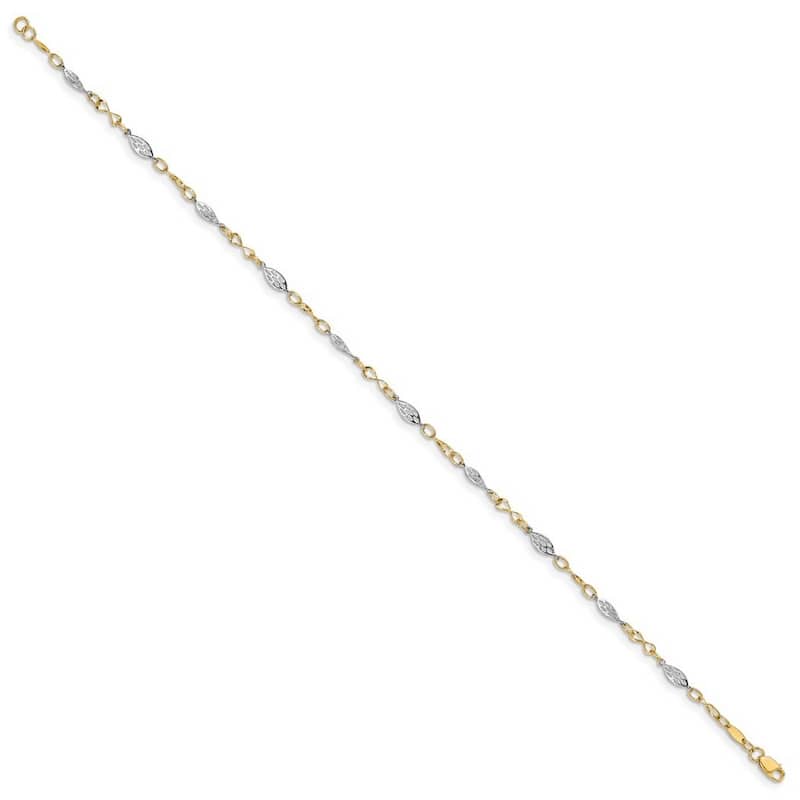 Curata Women's Italian 4.25mm 14k Two-tone Polished Anklet - 9 + 1 Inch