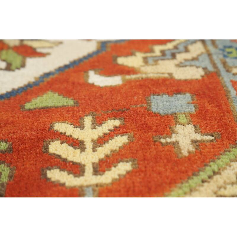 Geometric Medallion Heriz Serapi Indian Area Rug Handmade Wool Carpet - 8'11" x 11'7"