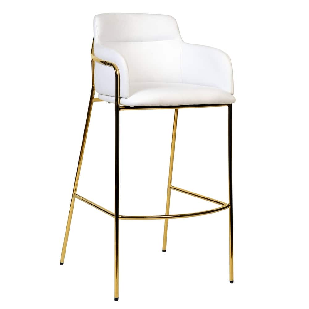 LeisureMod 40" Low-Back Velvet Upholstered Bar Stool with Gold Stainless-Steel Frame for Home Living Room Kitchen & Bar