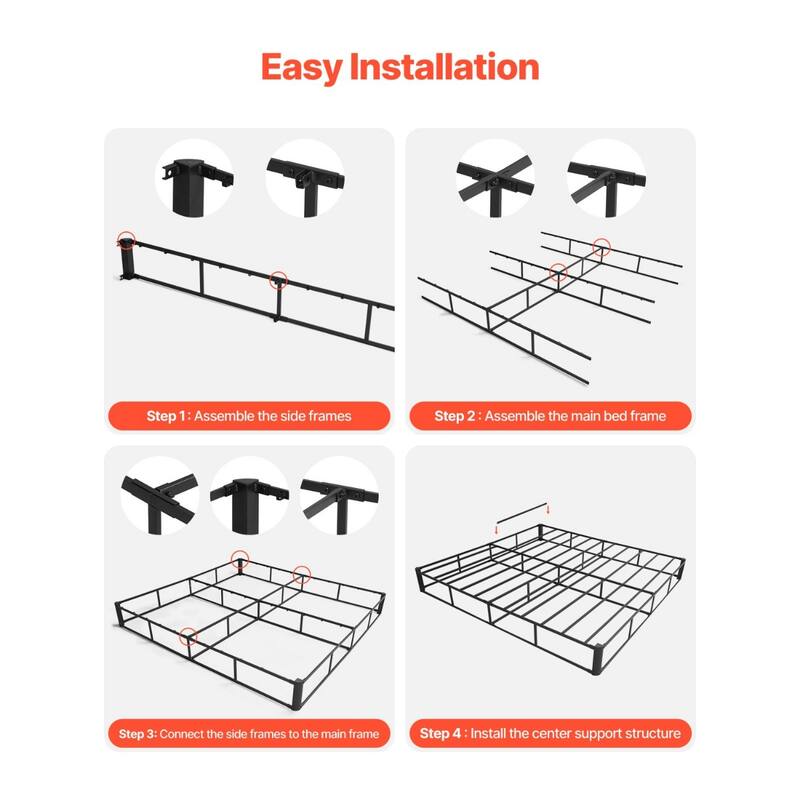 Black Steel Frame Heavy-Duty Queen Box Spring Bed Frame with 4-Inch Foundation