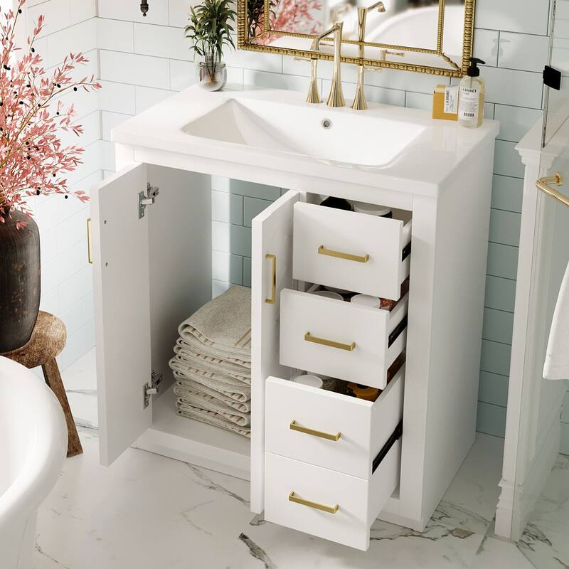 30'' Freestanding Bathroom Vanity with White Integrated Ceramic Sink - 30'' x 18'' x 34''