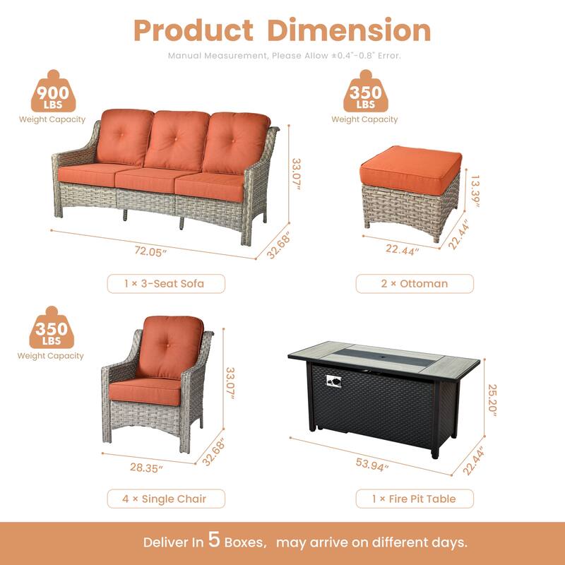 XIZZI 8-piece Outdoor Patio Furniture Set with 54" Fire Table
