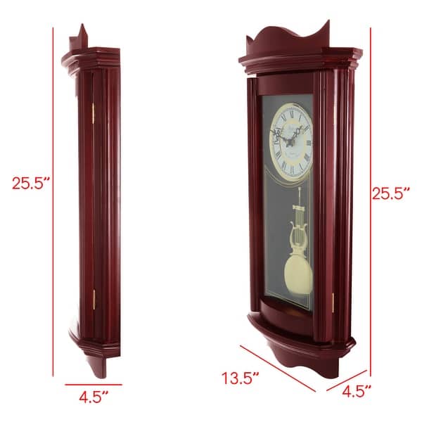 Bedford Clock Collection Decorative Wall Clock with Pendulum in Cherry