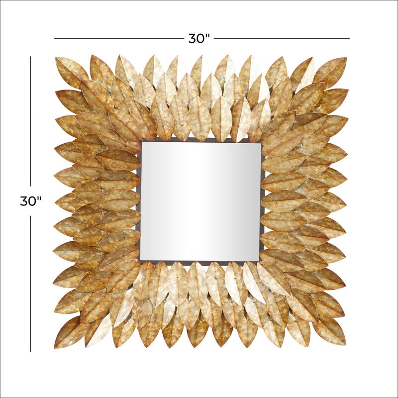 Metal Leaf Radial Wall Mirror - Brown - Roche River Decor - 1"W x 30"L x 30"H