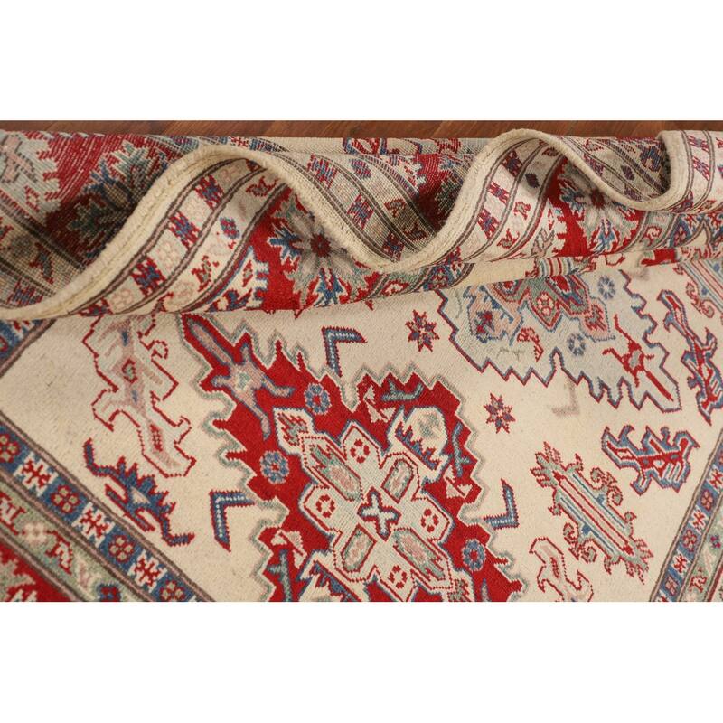 Beige / Ivory Kazak Area Rug Hand-Knotted Wool Carpet - 5'1" x 6'11"