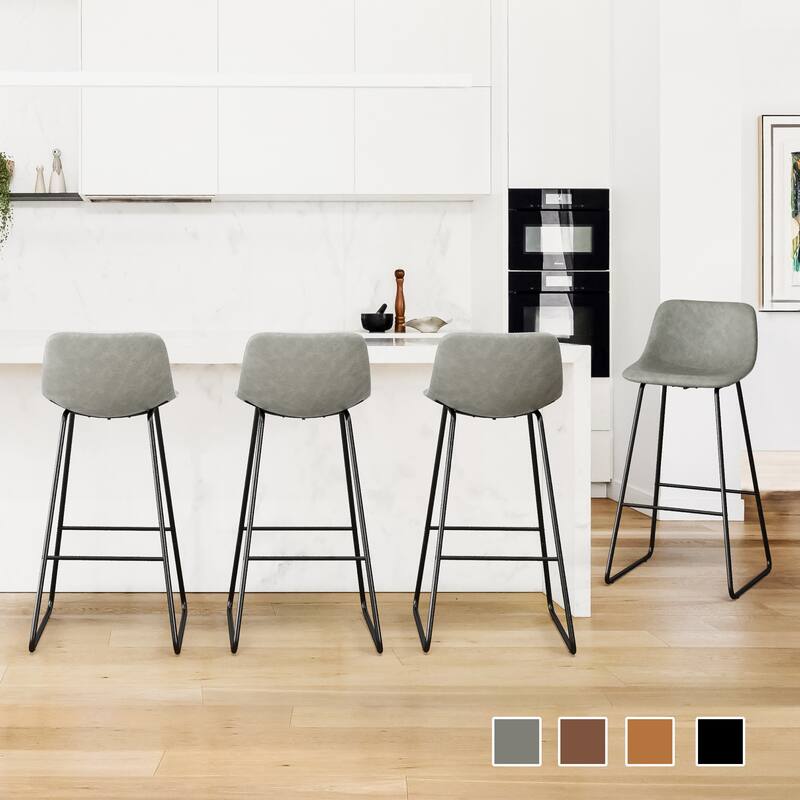 LUE BONA Modern Faux Leather Metal Frame Counter Height Bar Stools (Set of 4)