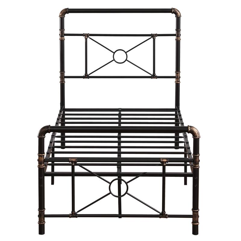 Single-layer Water Pipe Bed with Cross Design and Foot End Black Iron Bed