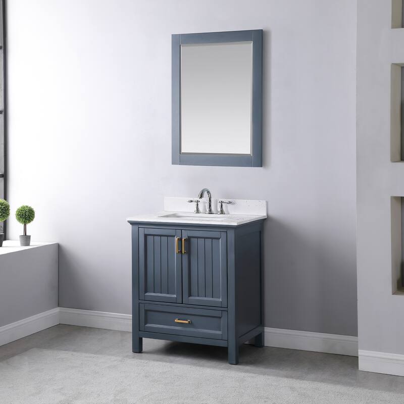 Altair Isla Single Bathroom Vanity Set and Aosta White Countertop with Mirror
