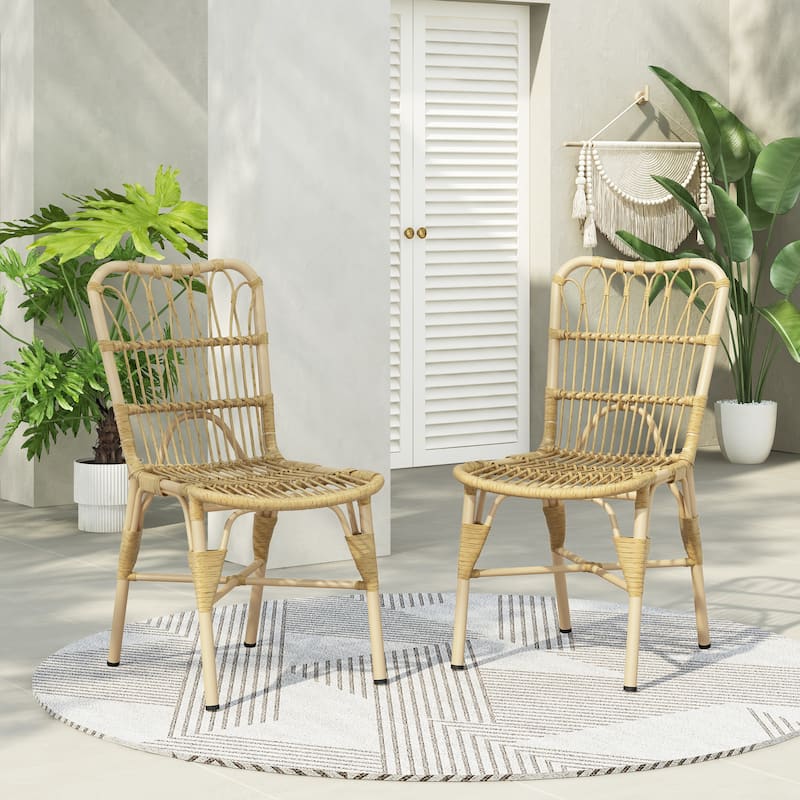 Christopher Knight Home - Modern Outdoor PE Wicker Dining Chairs, Set of 2 - Natural