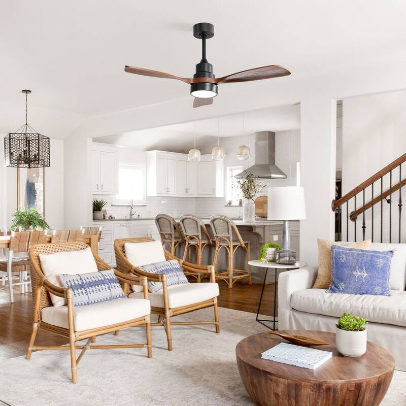 52"Solid Wood Ceiling Fan with Light Optional, 6-Speed Reversible DC Motor and Remote control,Smart Optional