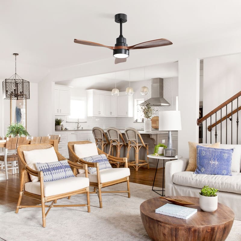 Sofucor 48"/52" Indoor Wood Ceiling Fan Light with Remote, Integrated Light Optional