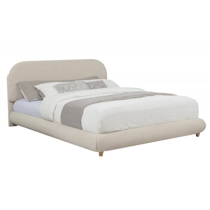 Modern Low-Profile Queen Platform Bed with Fleece Upholstery in Cream