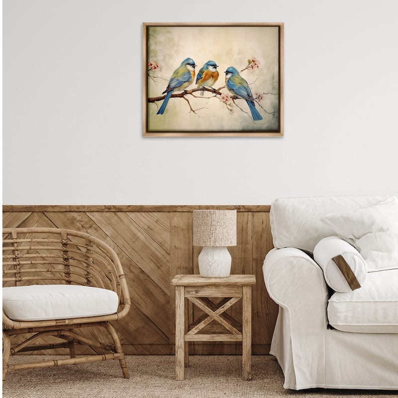 Stupell Bird Trio on Branch Framed Floater Canvas Wall Art Design By Arlington Prints