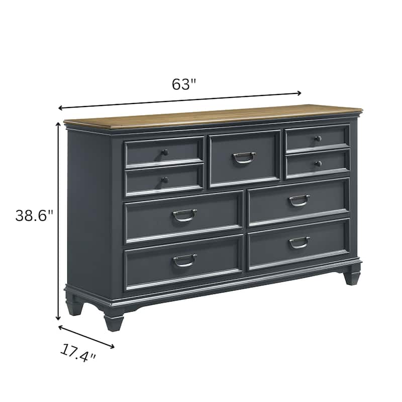 Roundhill Furniture Clelane Wood 7-Drawer Dresser - Slate Blue