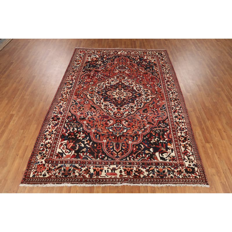 Hand Knotted Oriental 100% Wool Carpet Traditional Floral Oranges & Rust Bakhtiari Area Rug - 10' 1'' X 7' 0''