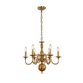 French Country Dimmable Antique Brass Chandelier Adjustable Chain Vintage Pendant Light for Dining Room