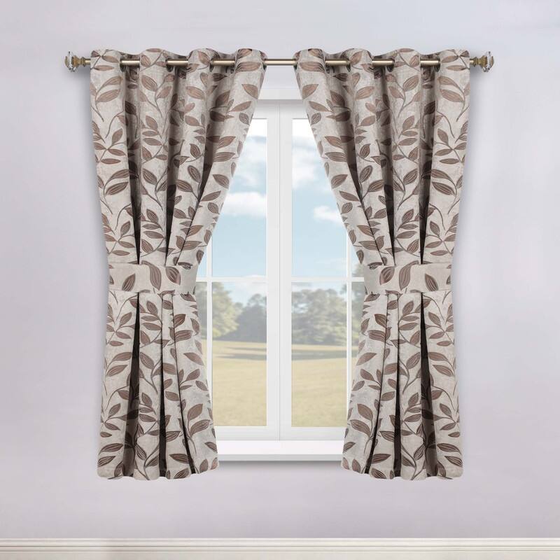 Superior Leaves Machine Washable Room Darkening Grommet With Ties Blackout Curtains, Set of 2